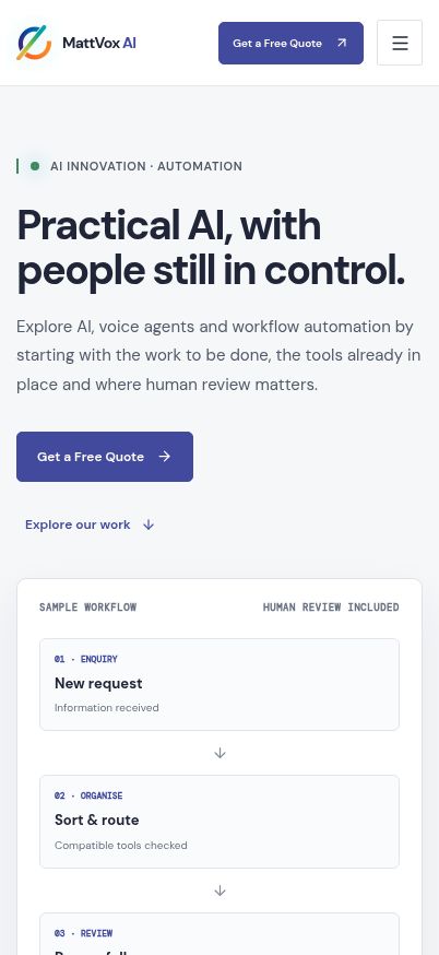 Mobile preview of the MattVox AI AI innovation workflow